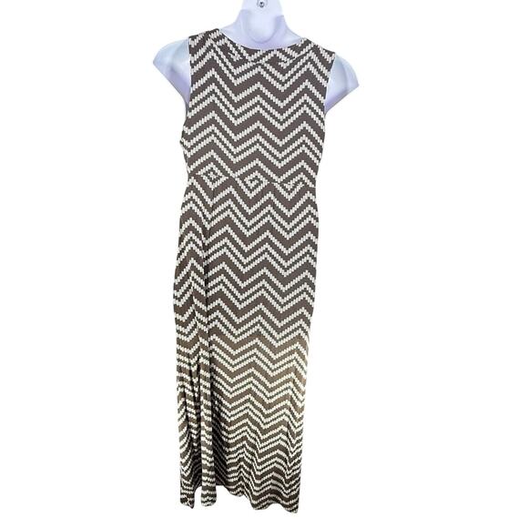 VTG Chicos Y2k size 2 Large brown white beaded maxi dress resort beach retro USA - Picture 2 of 8